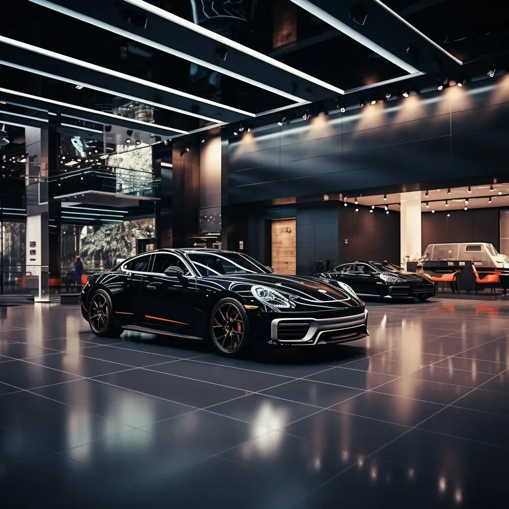 Bright showroom with cars on a glossy floor